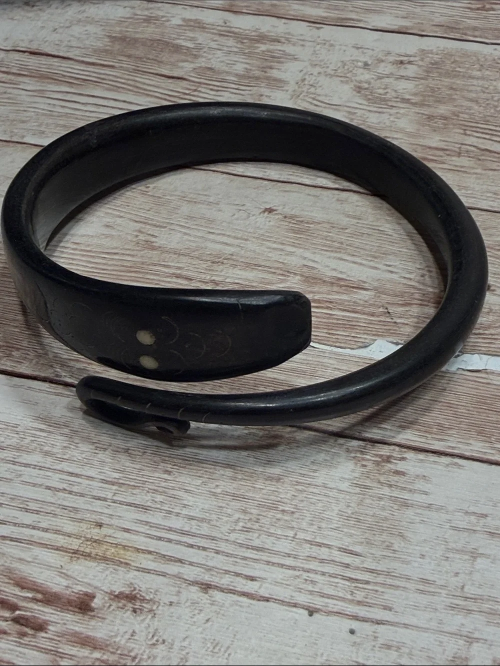 antique Victorian carved horn snake bypass bangle bracelet